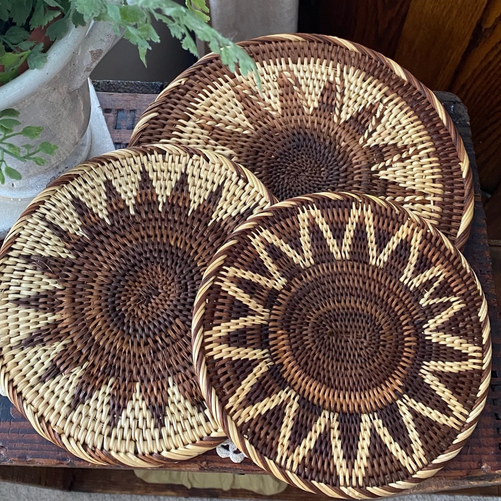 3 Rattan Handwoven Vintage Trivets 1970’s EUC